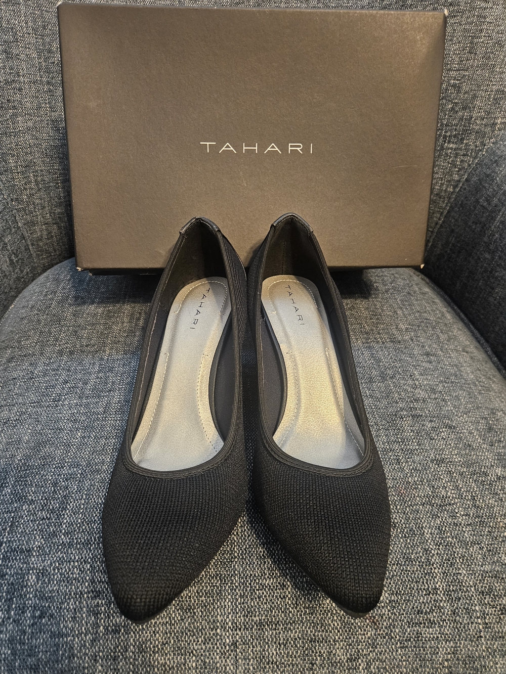 Tahari Black Woven Pointed-Toe Low Heels - Picture 2 of 7
